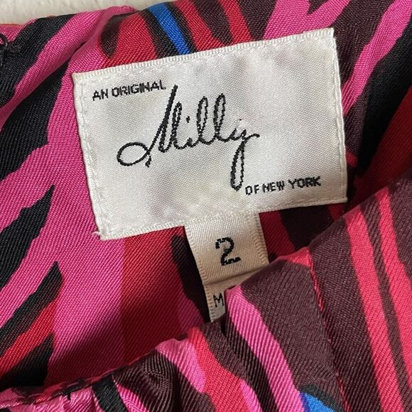 MILLY OF NEW YORK Women's Peacock Red Colorful Silk Shift Dress Size 2 - Picture 4 of 6